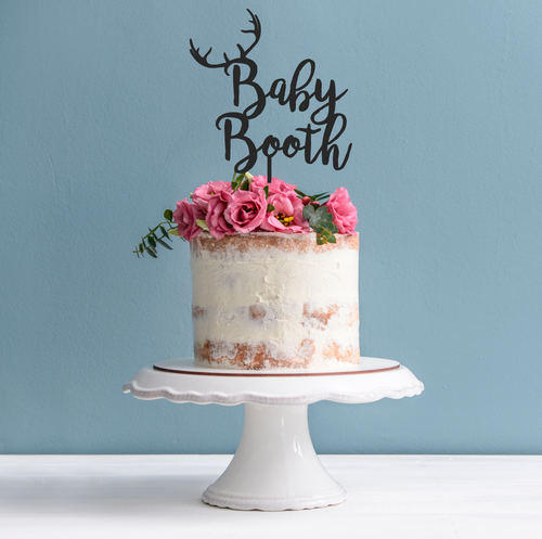 Baby Shower Cake Topper - Antler Baby Shower Cake Decoration Personalised with Name