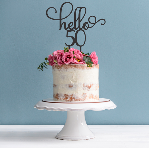 Hello 50 Cake Topper - 50th Birthday Cake Topper