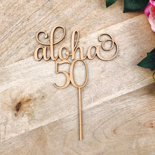 Aloha 50 Cake Topper 50th Birthday Cake Topper SMT - SugarBooCakeToppersBirthdaySugarBooBespokeGiftsSugarBooCakeToppers