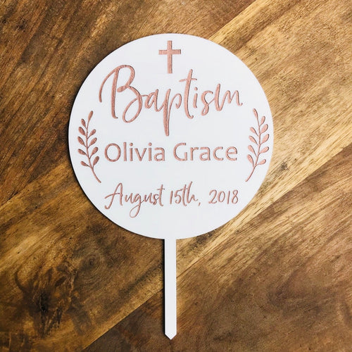 Baptism Cake Topper Circle Name and Date - SugarBooCakeToppersCustom ReligiousSugarBooBespokeGiftsSugarBooCakeToppers